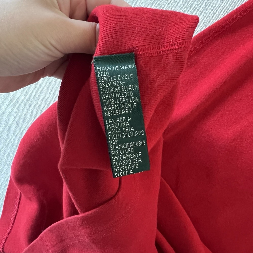 Lauren Ralph Lauren Petite Red Cotton Henley Midi Dress P/S Long Sleeve Logo - Picture 5 of 10